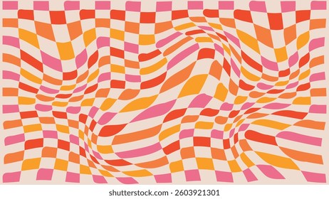 70s color background vector. Retro wall decoration, groovy, trippy, geometric shape. Vintage hippie wall art for interior, decorative, banner, cover, card.