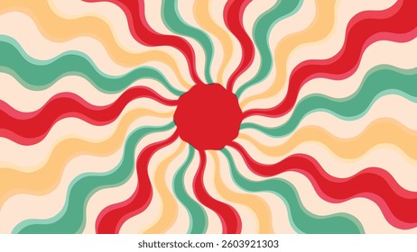 70s color background vector. Retro wall decoration, groovy, trippy, geometric shape. Vintage hippie wall art for interior, decorative, banner, cover, card.