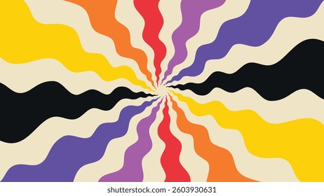 70s color background vector. Retro wall decoration, groovy, trippy, geometric shape. Vintage hippie wall art for interior, decorative, banner, cover, card.