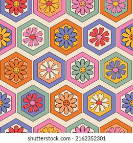 70s colorful retro vintage mid century Modern floral seamless pattern.