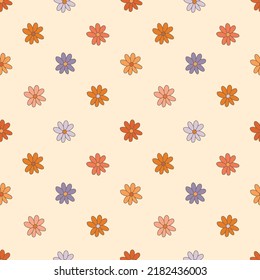 Patrón sin costuras florales de los años 70 en un estilo retro. Potencia de las flores. Patrón de margarita arcoiris sobre fondo claro. Textiles en una estética hippie. Niño flor. Diseño Groovy. Antecedentes bohemios.