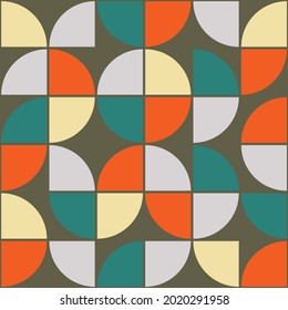 Patrón de formas geométricas de los años 70. Vector moderno de estilo vintage de mediados de siglo, repite perfectamente en papel de pared, papel envolvente, tejidos, textiles y decoración del hogar.