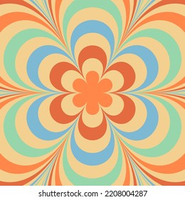 70s groovy daisy flower. Vector card in trendy retro psychedelic cartoon style. Funky hippie flower