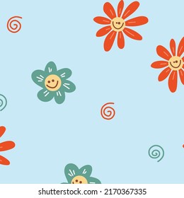 70s groovy print. Groovy retro daisies pattern. Hippie Aesthetic. 70s, 80s, 90s vibes background