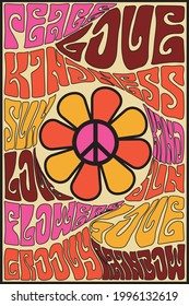 70s groovy retro inspirational slogan print with vintage hippie peace flower for tee t shirt or poster - Vector