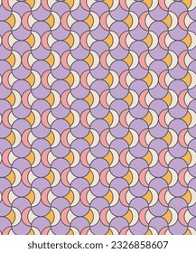 70s groovy swirl seamless pattern. Geometric stylish background, black wavy strokes. Modern mid-century ornament, surface design. Vector illustration