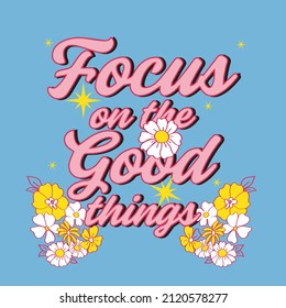 70s hippie Nature Soul slogan print with floral daisy illustration. Perfect for T-shirt graphic, posters and stickers.