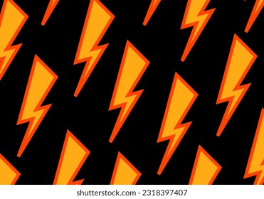 70s hippie seamless pattern. psychedelic thunder orange. Groovy retro vintage on black background. Vector illustration