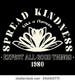 70s hippie Spread kindness slogan with daisy illustration print for kids and girl tee - t shirt or sticker