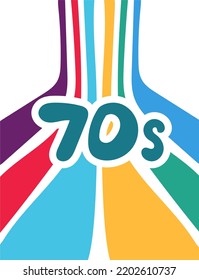 70s lettering with rainbow in retro 70s style. Good vibes multicolored inscription. Vector