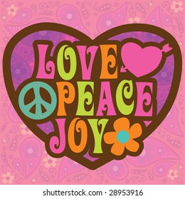 70s Love Peace Joy Illustration