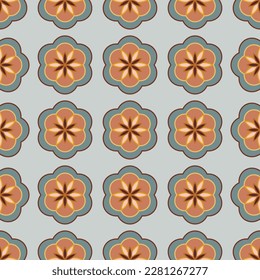 70s mid century retro vintage abstract flowers pattern background, seamless wallpaper, vector illustration