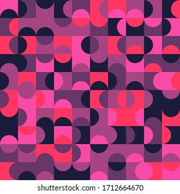 Partículas 70s Semicírculo Collage Salmless Pattern - Composición abstracta colorida creada a partir de círculos y semicírculos.