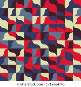 70s Particles Semi Circle Collage Seamless Pattern - Colorful abstract composition created from circles and semi circles.