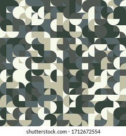 70s Particles Semi Circle Collage Seamless Pattern - Colorful abstract composition created from circles and semi circles.