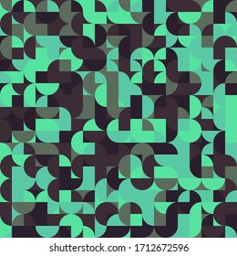 Partículas 70s Semicírculo Collage Salmless Pattern - Composición abstracta colorida creada a partir de círculos y semicírculos.