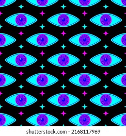 70s Psychedelic Trippy Eye Pattern. Acid Rave Print For Graphic Tee In Y2k Style