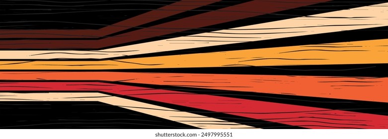 70s retro abstract vector background. Colorful 1970s vintage grunge style wallpaper with lines, stripes, curved shapes. vector.