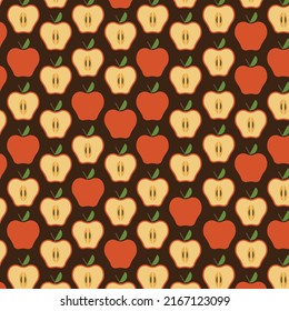 70's retro apples seamless vector pattern on transparent background