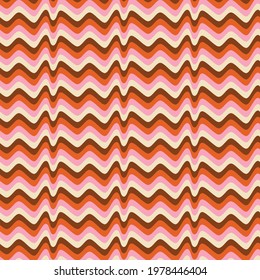 70s Retro Brown And Pink Wave Pattern 