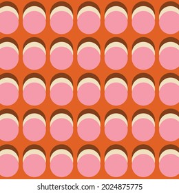 70s Retro Circular Groovy Seamless Pattern in Orange, Pink, Brown and Beige
