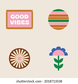 70s Retro Collection Set - Logos, Icons and flowers