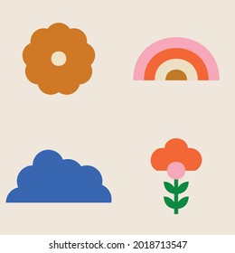 70s Retro Collection Set - Logos, Icons and flowers
