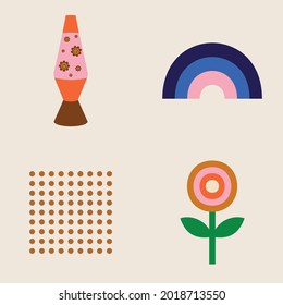 70s Retro Collection Set - Logos, Icons and flowers