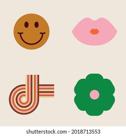 70s Retro Collection Set - Logos, Icons And Flowers