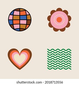 Set de colección Retro de los años 70 - Logotipos, iconos y flores