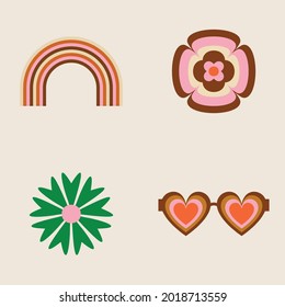 70s Retro Collection Set - Logos, Icons and flowers