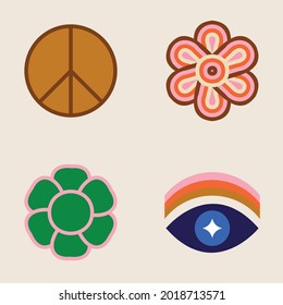 70s Retro Collection Set - Logos, Icons and flowers