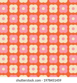 70s Retro Floral Pattern In Beige, Pink And Orange