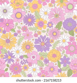 70s Retro Floral Seamless Vector Pattern