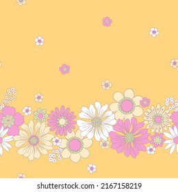 Patrón de vectores retro floral sin soldadura de los años 70