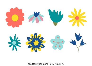 70s retro flower clipart elements. Cute retro design, isolated on white