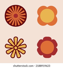 70s Retro Flower Clipart Elements Vector Design