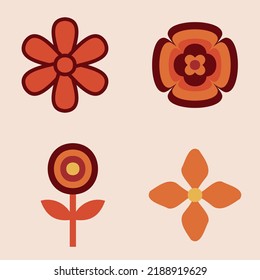 70s Retro Flower Clipart Elements Vector Design