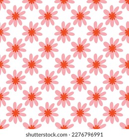 70s Retro flowers pattern. Seamless retro flowers background . Groovy naive flowers pattern pinkn yellow, red chamomile daisy