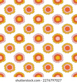 70s Retro flowers pattern. Seamless retro flowers background . Groovy naive flowers pattern pinkn yellow, red chamomile daisy