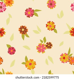 70s Retro flowers seamless vector repeat pattern