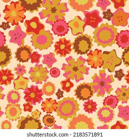 70s Retro flowers seamless vector repeat pattern