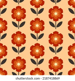70s Retro geometric floral seamless pattern vector, 60s and 70s Aesthetic Style, bold scandinavian, vintage Mid Century Modern flower power 