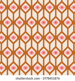 70s retro geometric pattern in beige, gold, pink and orange