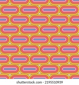 70's Retro Geometric Seamless Pattern. Abstract 60s and 70s Aesthetic Style. Linear color vector illustration.