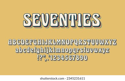 70s retro groovy alphabet letters, 3D seventies retro font, 1970s Styled Retro Alphabets