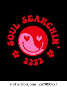 70s retro groovy inspirational soul search slogan print with hippie, yin yang symbols for graphic tee t shirt or poster sticker - Vector 