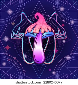 70s Retro hippie magic mushroom illustration print  Magic mushrooms  Psychedelic hallucination  Toxic luminous mushroom   For graphic tee t shirt poster  Vector seamless pattern