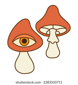 70s Retro hippie magic mushroom illustration print with groovy slogan for graphic tee t shirt or poster - Vector. Retro icon