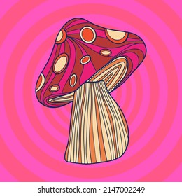 70s retro Hippie mushroom illustration